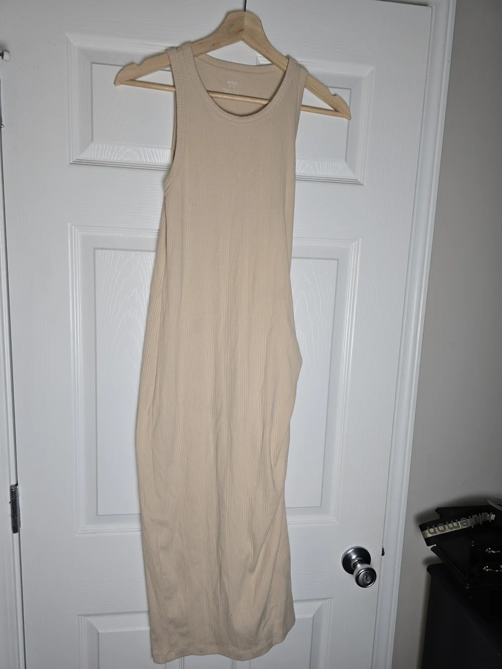 Aerie Sleeveless Ribbed Midi Dress in Light Beige Size Small